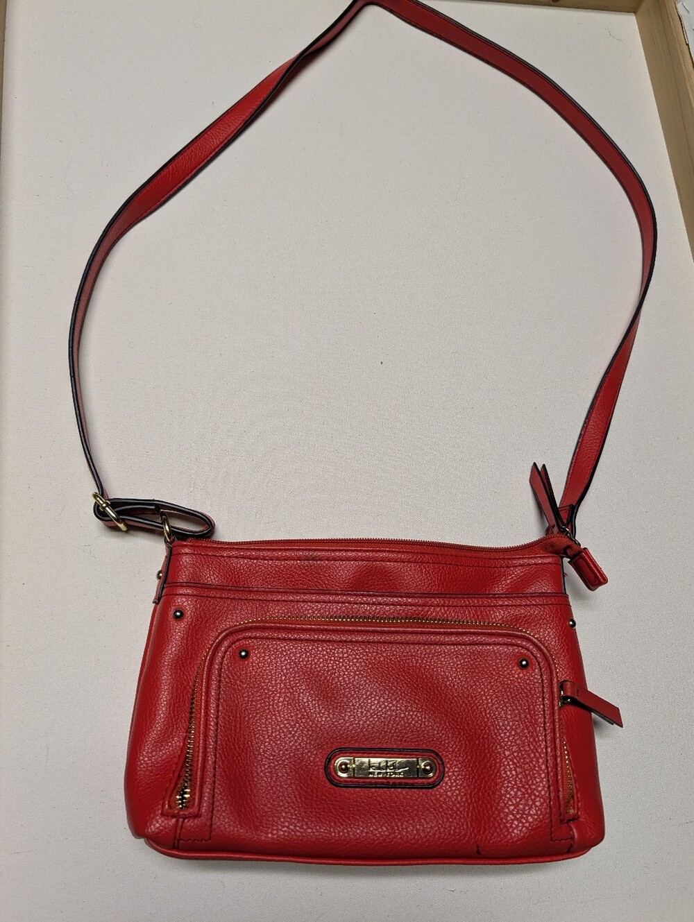 Orange Faux Leather Crossbody Bag with Gold Plaque